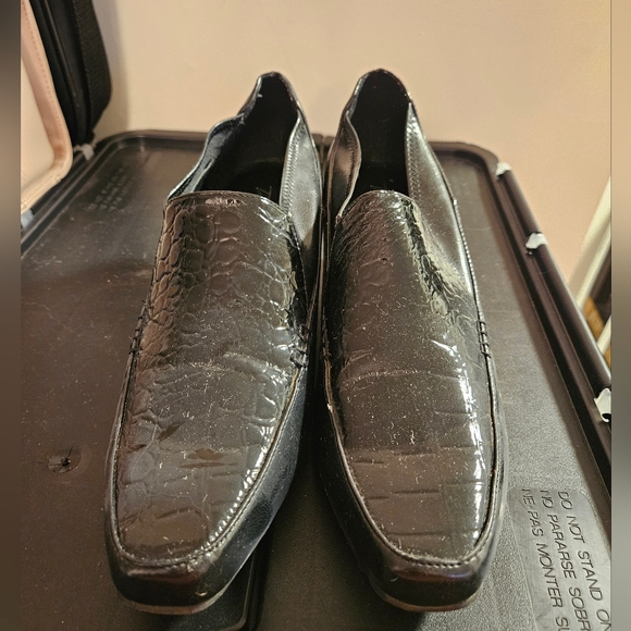 Womens Black Heeled Booties Boots Shoes Snake Pattern Size 11 - Picture 2 of 5